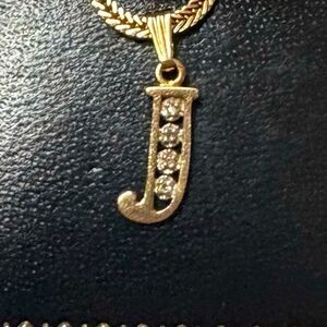 14K Yellow Gold 0.01ctw Diamond "J" Letter 10mm Pendant Charm 0.65g